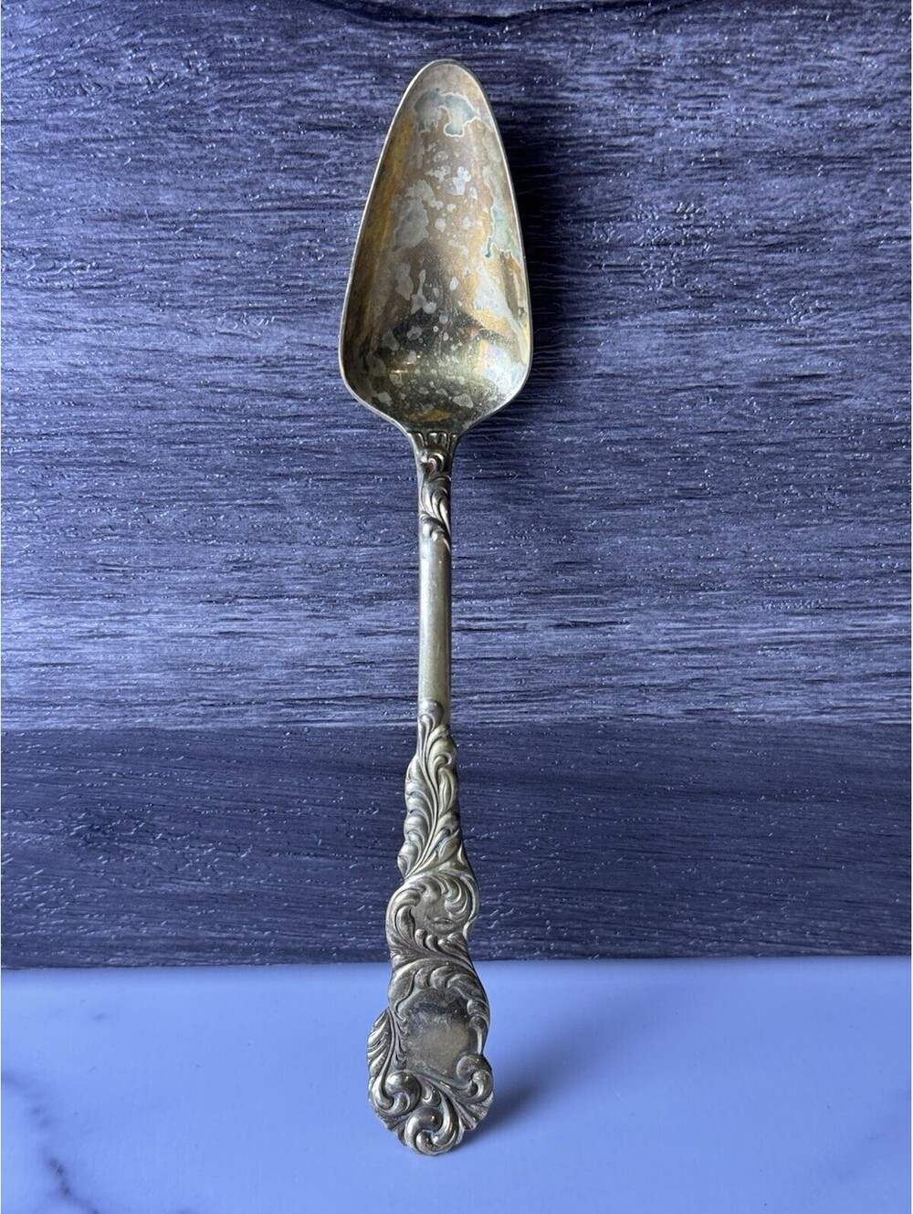 Antique 1894 Waldo HE Ornate Pie Cake Server 5.75” Floral Handle PAT APR 94